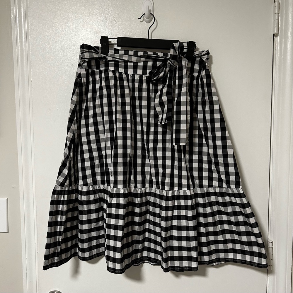J. Crew Black and White Tiered Midi Skirt